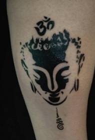 lalaki braso sa itim na abstract na linya Buddha rebulto tattoo larawan