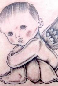 Schattige kleine engel zwart tattoo patroon