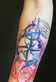 Tato kompas warna percikan warna sing apik 154476-Pola Tattoo Pelangi Siri Seger Sehat