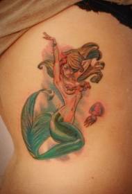 yan kaburga sevimli deniz kızı dövme deseni