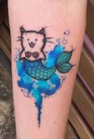 un conxunto colorido de pequeno brazo e outras partes do patrón de tatuaxe de acuarela