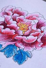 彩色牡丹花朵紋身手稿圖案