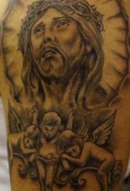 Modello tatuaggio nero Gesù e angelo