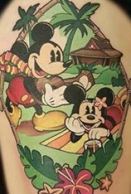 ẹgbẹ kan ti awọn tatuu laini ti ara ẹni ti o rọrun pẹlu awọn iranti awọn ọmọde, Mickey Mouse tattoo tattoo