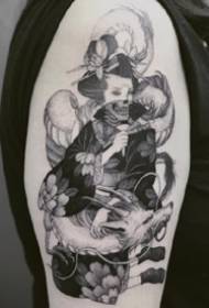 patrón de tatuaxe de xeisha estilo ilustrador gris negro