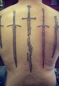 ragazzi sul retro del punto grigio nero spina linea astratta immagine creativa del tatuaggio della spada