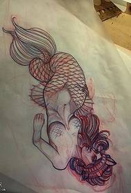 modello di tatuaggio a sirena di linea a strisce manoscritto