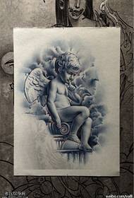 Esboço Cinza Preto Pequeno Anjo Tatuagem Manuscrito Padrão