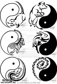 набор от черно-бели дизайни на татуировки с ръкопис на зодиакална карта