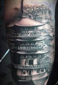 Tatuaggio della torre antica di stile cinese _8 Immagine del modello del tatuaggio della costruzione di torre antica di stile cinese