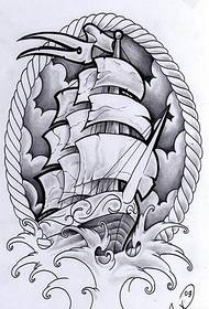 Modello di tatuaggio a vela in bianco e nero