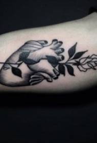 црна тетоважа шема делови на телото црна сива точка тетоважа животно и растение Модел 10 листови