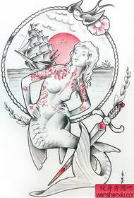 I tatuaggi recomandanu un manoscrittu di u tatuu di sirena neru è biancu
