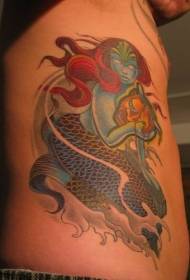 Qızıl Maska Tatu Nümunəsi ilə Mavi Mermaid