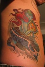 Bluu Mermaid na muundo wa Uwekaji Tatuni wa Dhahabu
