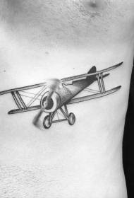 Vēdera dūriena stils Melns vintage lidmašīnas tetovējums