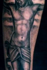 Xesús e cruz de tatuaxe gris negro