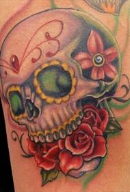 Tatuagem Ombro Mexicana Tradicional Crânio Humano Cor