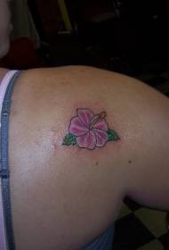 female shoulder color small hibiscus tattoo picture
