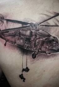 Helicóptero militar de estilo negro-gris trasero con patrón de tatuaje de soldado