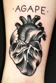 black gray heart and letter tattoo pattern