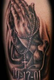 noga smeđa vjerska krunica molitva uzorak tetovaža ruku