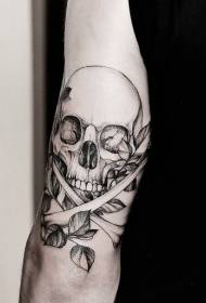 Stor arm gravering stil sort emalje med tatoveringsmønster i blade