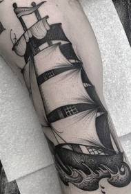 крак резба стил черно изящен ветроходни татуировка модел