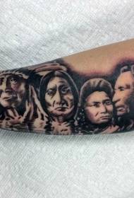 old school black gray different Indian portrait tattoo pattern
