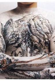 Kineski stil pejzažnog slikanja cijelog tijela tetovaža uzorak 156503 - uzorak bijele kale i križa