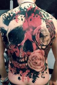 tatoveringsmønster på svart og rød hodeskalle rose