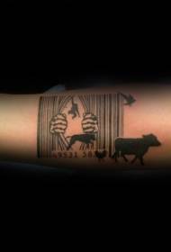 braccio codice a barre nero con vari animali Modello del tatuaggio