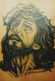 Svart grátt Jesus Portrait Tattoo Pattern
