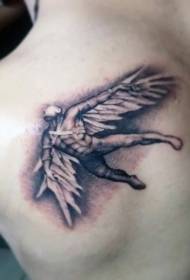 back black and gray flying Icarus Tattoo Pattern