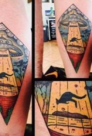 boys calf painted watercolor sketch spaceship tattoo picture