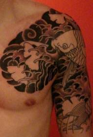 medio patrón de tatuaje de calamar japonés