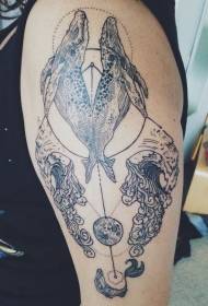 Wzór tatuażu Fala i planeta wieloryba z dużym ramieniem