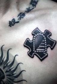 Brust Old School kleines Puzzleteil schwarze Treppe Tattoo-Muster