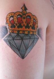 model de tatuaj cu coroană albastră cu diamant și galben