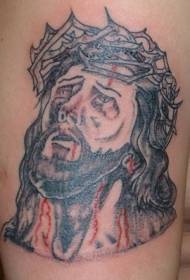 黑色耶穌肖像紋身與血