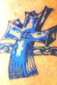 Patrón de tatuaje de cruz y cadena azul