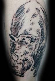 μαύρο στυλ γραμμή απλό άγριο σχέδιο τατουάζ ρινόκερου
