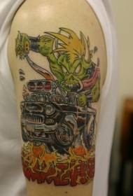 gréng Monster a schwaarz Racing Tattoo Muster