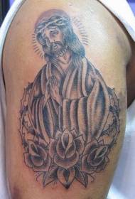 shoulder classic black and white Jesus tattoo pattern