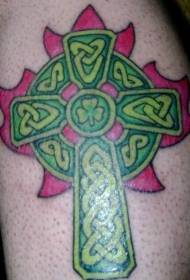 Green Celtic knot cross tattoo paterone