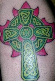 green Celtic knot cross tattoo pattern