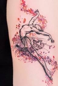 여자 팔 검은 회색 스케치 그림 수채화 창조적 인 작은 발레 댄서 문학 문신 사진