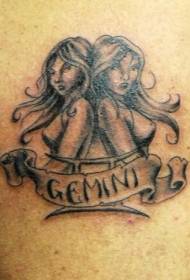 Patrón de tatuaje negro de dúas nenas