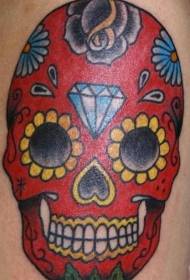 wzór tatuażu z diamentem i czerwoną czaszką