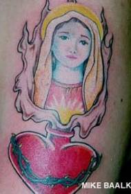 gamba colorata cuore sacro e Mary Tattoo